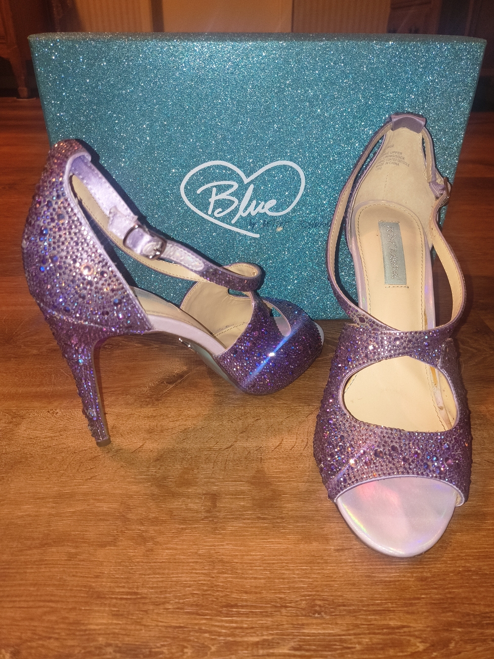 Blue by Betsey Johnson Lilac Glitter T-Strap High Heel Sandals